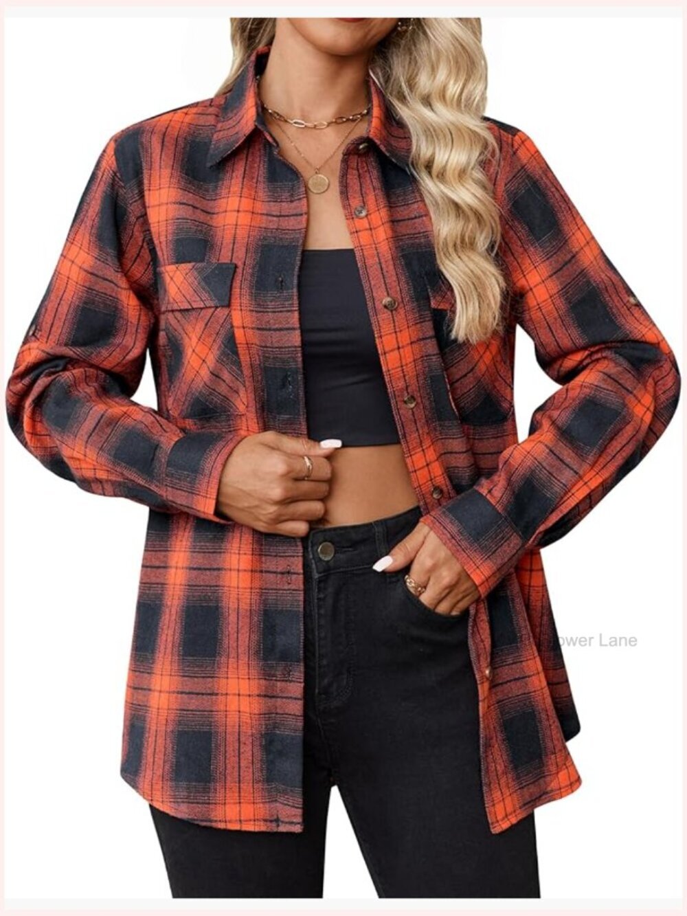 Women's Flannel Plaid Button Down Shirt - Cotton Long Sleeve Oversized Casual